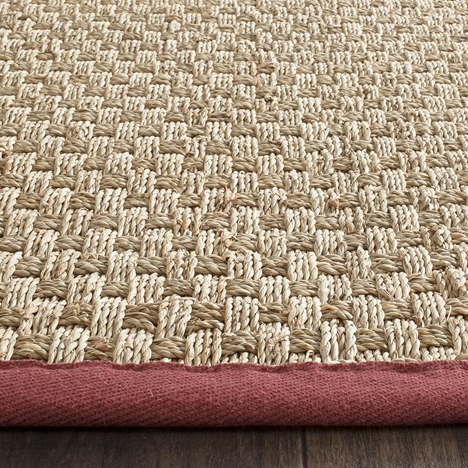 SAFAVIEH Natural Fiber Collection Runner Rug - 2'6" x 8', Natural & Red, Seagrass, Basketweave Pattern with Border (NF114D)