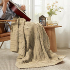 Amélie Home Chunky Knit Throw Blanket, Dual-Sided Soft Chenille Breathable Cable Knitted Blanket for Couch, Farmhouse Decorative Throw for Sofa & Chair, 50"x60", Beige
