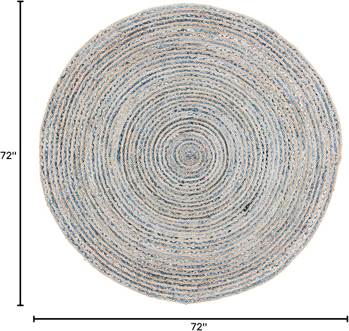 SAFAVIEH Cape Cod Collection Area Rug - 6' Round, Natural & Blue, Handmade Flat Weave Jute, Ideal for High Traffic Areas in Living Room, Bedroom (CAP250A)