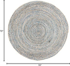 SAFAVIEH Cape Cod Collection Area Rug - 6' Round, Natural & Blue, Handmade Flat Weave Jute, Ideal for High Traffic Areas in Living Room, Bedroom (CAP250A)