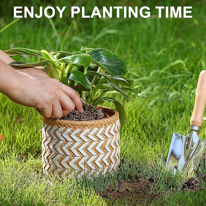 Concrete Rattan-Style Plant Basket Planter, 5" Outdoor Indoor Plant Pots with Drainage Hole, Boho Flower Pot for Succulents, Herbs, Modern Farmhouse Decor, Ideal Gift for Plant Lovers