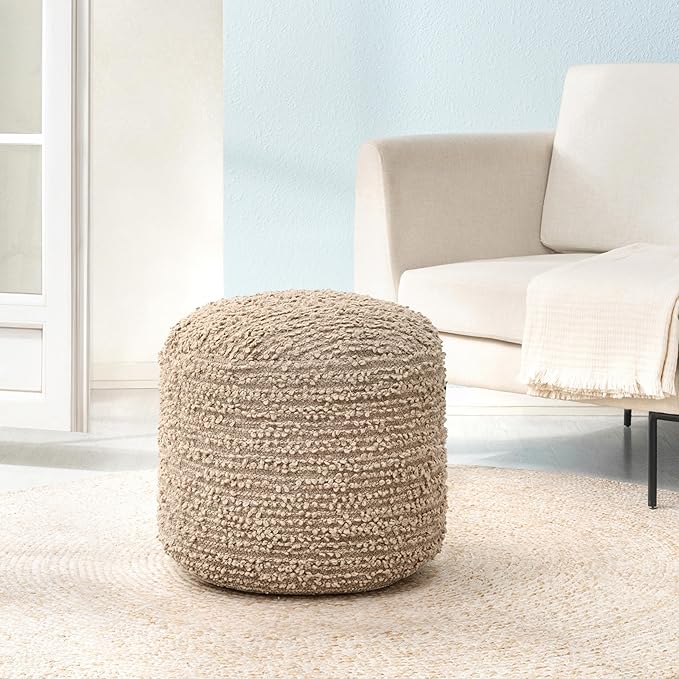 Anji Mountain Pouf Ottoman Foot Rest, Handmade Ottoman Pouf, Comfortable Foot Stool, Decorative Floor Seating for Living Room Decor, Bedroom & Home Décor Accent - Artisan Curl
