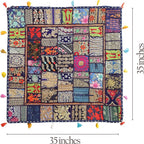 THE ART BOX Cotton Patchwork Vintage Boho Embroidered Floor Pillows & Cushion Cover Dog Pouf Seating Pouf Meditation Pillow Pet Bedding Cat Bed Boho Home Décor (35x35 Inches, Cover Only)