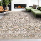 Floral 9x12 Large Area Rug for Living Room - Floral & Bird Soft Rugs for Bedroom,Non Slip Washable Carpet for Dining Room Under Table, Vintage Brown Taupe Indoor Décor, Low Pile Stain Resistant