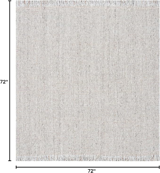 SAFAVIEH Natural Fiber Collection Area Rug - 6' Square, Silver & Natural, Handmade Woven Fringe Jute, Ideal for High Traffic Areas in Living Room, Bedroom (NF826G)
