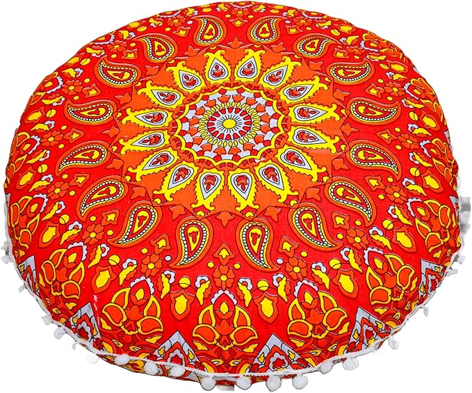 Large Round seat Floor Cushion Chair Ottoman Cover Pouf Pillow Meditation Floor Cushions for Adults Seating pouffe Ottoman Throw Covers Craft Room Furniture for Sitting Cover 22 Inches (Orange)