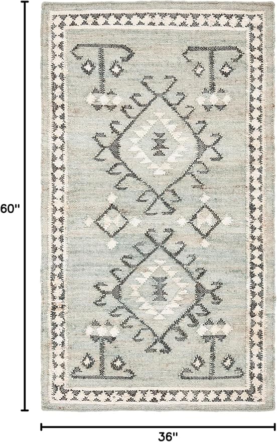 SAFAVIEH Kilim Collection Accent Rug - 3' x 5', Blue & Black, Flat Weave Jute Design, Ideal for High Traffic Areas in Entryway, Living Room, Bedroom (KLM762M)