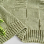 CozeCube Check Knit Throw Blanket, Sage Green Checkered Throw for Couch, Decorative Christmas Soft Cozy Warm Knitted Blanket for Bed Sofa Living Room, 50"X60"