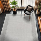 CAMILSON Easy Jute Rug 6x9, Indoor Outdoor Off-White Color Fiber Area Rugs for Entry, Living Room and Farmhouse Rug, Bordered Boho Woven Design, Easy-Cleaning, Washable Outside Carpet (6 x 9)