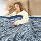 Snuggle Sac Herringbone Throw Blanket for Couch, Reversible Super Soft Warm Blankets Cozy Knit Fuzzy Plush Lightweight Throws for Sofa, Bed, Camping, Navy, 50x60 inches