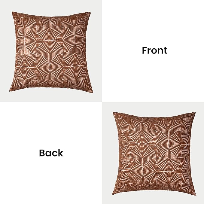 AELS Boho Decorative Textured Throw Pillow Covers 26x26, Modern Mid Century Rainbow Tufted Pillow Case, Farmhouse Rustic Geometric Woven Cushion Case for Bed Couch Sofa, Burnt Orange