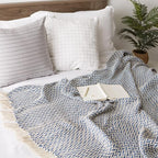 DII Modern Zig Zag Throw Blanket Woven Cotton, Hand-Knotted 2.5" Fringe, 50x60, French Blue