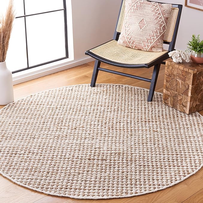 SAFAVIEH Natura Collection Area Rug - 6' Round, Beige & Ivory, Handmade Flat Weave Wool & Jute, Ideal for High Traffic Areas in Living Room, Bedroom (NAT349B)