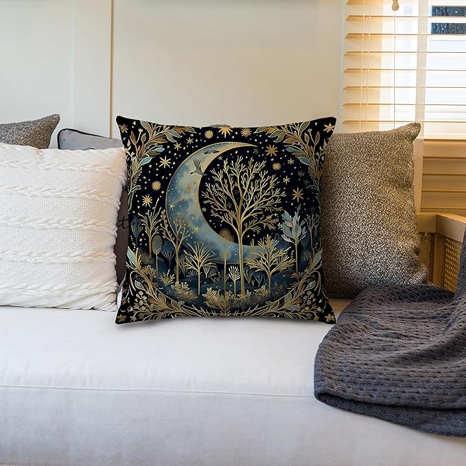 Vintage Dark William Morris Night Moon Forest Decor Pillow Covers 18x18,Black Forest Decor,Dark Dcademia Decorative Throw Pillow Covers for Home Bedroom Living Room