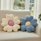 2 Pcs Blue Decorative Throw Pillows, 15'' Cute Daisy Flower Shaped Pillow Floor Seating Cushion for Bed Couch Bedroom Room Dorm Decor (Blue & Ivory)