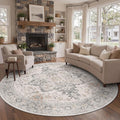 GENIMO 8FT Round Area Rugs for Living Room, Circle Rugs Machine Washable Low Pile, Chenille Non Slip Vintage Rug for Bedroom, Dining Room, Home Office, Light Taupe Brown