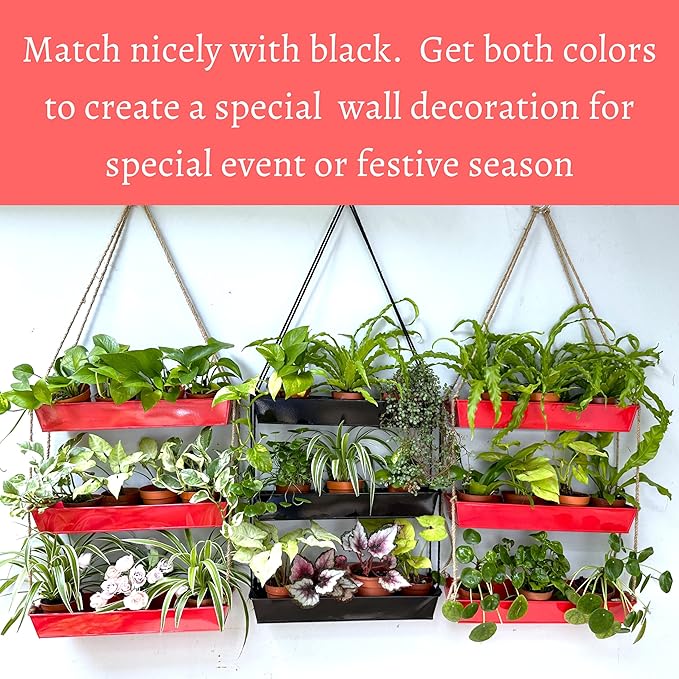 LaLaGreen Hanging Wall Planter - 16 Inch Three Tier Plant Hanger for Succulent Indoor Herb Planter Metal Wall Plant Holder Bright Red Christmas Decor, Vertical Garden Hanging Planter Shelf Outdoor