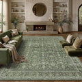Area Rug 9x12 Green Washable Living Room Carpet Soft Non Slip Vintage Bedroom Indoor Office Traditional Retro Distressed Large Throw Rug for Dining Room Playroom