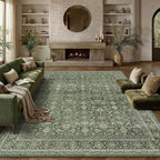 Area Rug 9x12 Green Washable Living Room Carpet Soft Non Slip Vintage Bedroom Indoor Office Traditional Retro Distressed Large Throw Rug for Dining Room Playroom