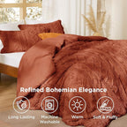 Bedsure Tufted Boho Comforter Set King Size - Terracotta Boho Bed Set, GentleSoft™ 3 Pieces Farmhouse Shabby Chic Embroidery Bedding, Gifts for Woman, Soft Jacquard King Comforter for All Seasons