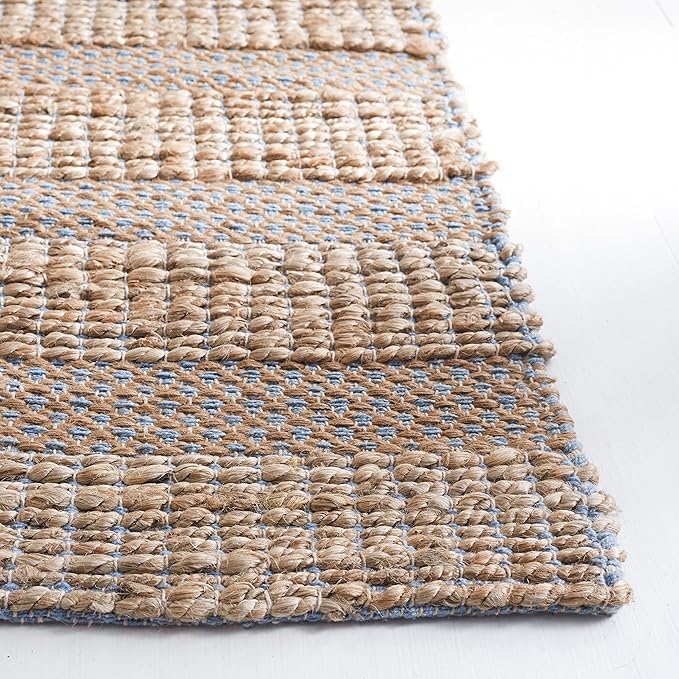 SAFAVIEH Area Rug 8x10 - Natural Fiber Collection - Large - Light Blue & Natural, Handmade Jute & Cotton, Boho Farmhouse Rustic Design, Ideal for Living Room, Bedroom, Dining Space (NFB654M)