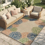 LIVEBOX Modern Easy Jute 5x7 Outdoor Rug, Washable Area Rugs for Living Room Patio Tropical Floral Indoor Outdoor Rug, Boho Farmhouse Non Slip Carpet for Backyard Foyer Dining Room(Olive, 5'x7')