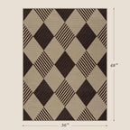 3x4 Easy Jute Diamond Entryway Rug - Plaid Rug for Patio Kitchen Bedroom Home Office, Woven Low Pile Washable Beige Black Geometric Front Door Décor