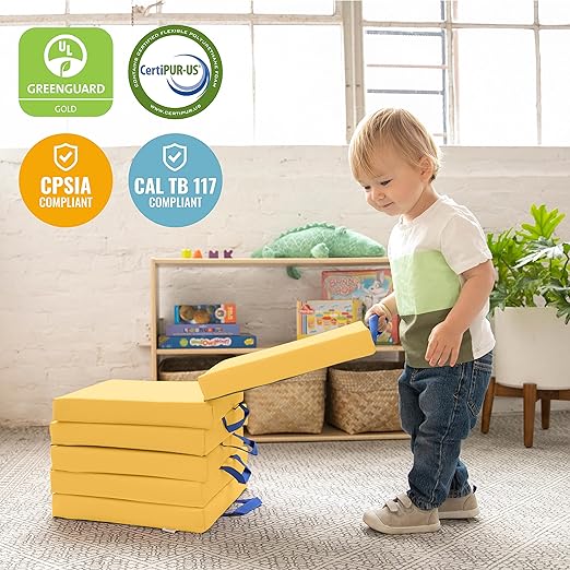 ECR4Kids SoftZone Square Floor Cushions with Handle, Flexible Seating, Yellow, 6-Piece
