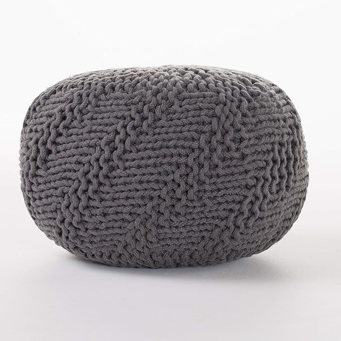 Christopher Knight Home Aria Outdoor Fabric Weave Pouf, Dark Grey