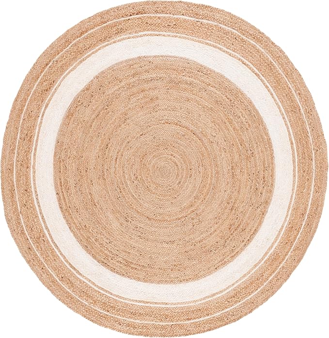 SAFAVIEH Natural Fiber Collection Area Rug - 6' Round, Natural & Ivory, Flat Weave Farmhouse Border Jute Design, Ideal for High Traffic Areas in Living Room, Bedroom (NF812A)
