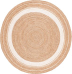 SAFAVIEH Natural Fiber Collection Area Rug - 6' Round, Natural & Ivory, Flat Weave Farmhouse Border Jute Design, Ideal for High Traffic Areas in Living Room, Bedroom (NF812A)