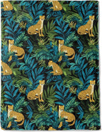 Tropical Leopard Fleece Blanket - Lightweight Soft Cozy Gifts Throw for Nature Lovers,Kids,Women,Men,Exotic Jungle Amongst Lush Greenery Blankets,Wild Boho Home Room Modern Art Decor 50x60in