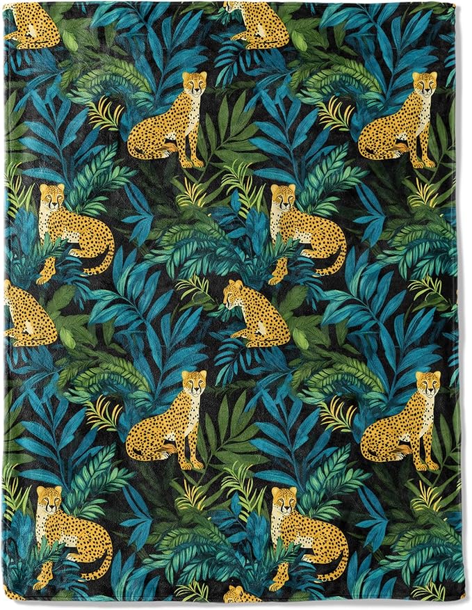 Tropical Leopard Fleece Blanket - Lightweight Soft Cozy Gifts Throw for Nature Lovers,Kids,Women,Men,Exotic Jungle Amongst Lush Greenery Blankets,Wild Boho Home Room Modern Art Decor 60x80in