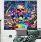 Skull Mushroom Tapestry Magical Forest Tapestries Butterfly Wall Tapestry Magic Neon River Wall Hanging Galaxy Planet Tapestries for Home Decor Aesthetic Bedroom Living Room Dorm Decor (59"x51")