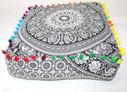 CRAFT KALA Black Elephant Flower Large Hippie Mandala Meditation Floor Ottoman Pillow Cushion Pouf Cover Square Poufs Bohemian Floor Cushion Case Outdoor Fireplace Living Room Decor Cover 24" Square