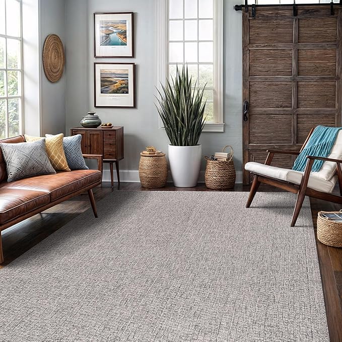 Easy Jute Rug 5x7 Indoor Outdoor Natural Rugs Solid Fiber Rug Woven Area Rug Boho Easy Clean Inside Carpet for Living Room Bedroom Dining Room Hallway or Outdoor Patio Porch (5 X 7 Silver)