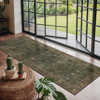 Bavni 2'6''x6 Rug Runners for Hallways, Washable Runner Rug Non Slip, Vintage Floral Print Style Rugs for Bedroom-Lightweight Low Pile Carpet for Hallways Bathroom, Dark Green/Multi