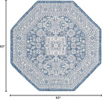 Rugs.com Outdoor Aztec Collection Rug – 5 Ft Octagon Blue Flatweave Rug Perfect for Living Rooms, Kitchens, Entryways