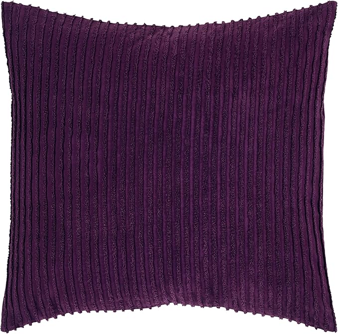 Better Trends Jullian Collection is Super Soft and Light Weight in Bold Stripes Design 100% Cotton Tufted Unique Luxurious Machine Washable Tumble Dry, Euro Sham, Plum