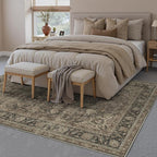 10x14 Brown Area Rug Vintage Living Room Bedroom Washable Carpet Non-Slip Soft Low Pile Distressed Indoor Large Throw Rug for Dining Room Office