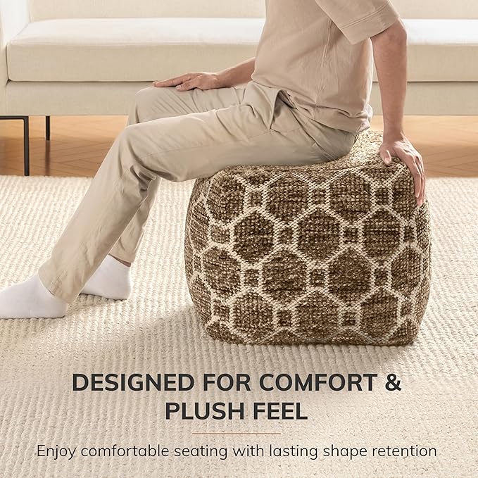 Anji Mountain Pouf Ottoman Foot Rest, Handmade Ottoman Pouf, Comfortable Foot Stool, Decorative Floor Seating for Living Room Decor, Bedroom & Home Décor Accent - Brown