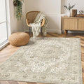 3x5 Area Rug - Washable Kitchen Rugs Non Slip,Soft Low Pile Small Rug for Entryway, Stain Resistant Vintage Area Rugs for Home Decor(Ivory/Beige, 3'x5')
