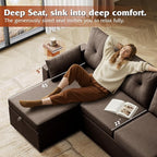 WLIVE 110'' Sectional Couches for Living Room, Pull Out Couch, U Shape 7 Seat Sleeper Sofa with Storage Chaise and Pillows, Removable Sofa Cover, Cups Holders, USB Charging Station, Brown