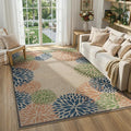 LIVEBOX Modern Easy Jute 5x7 Outdoor Rug, Washable Area Rugs for Living Room Patio Tropical Floral Indoor Outdoor Rug, Boho Farmhouse Non Slip Carpet for Backyard Foyer Dining Room(Olive, 5'x7')