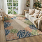 LIVEBOX Modern Easy Jute 5x7 Outdoor Rug, Washable Area Rugs for Living Room Patio Tropical Floral Indoor Outdoor Rug, Boho Farmhouse Non Slip Carpet for Backyard Foyer Dining Room(Olive, 5'x7')
