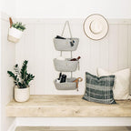 OrganiHaus Grey Wall Hanging Storage Basket | Behind Door Storage | Wall Storage Baskets Over Door | 3 Tier Hanging Basket | Woven Baskets Bathroom Organizer | Wall Hanging Baskets for Organizing