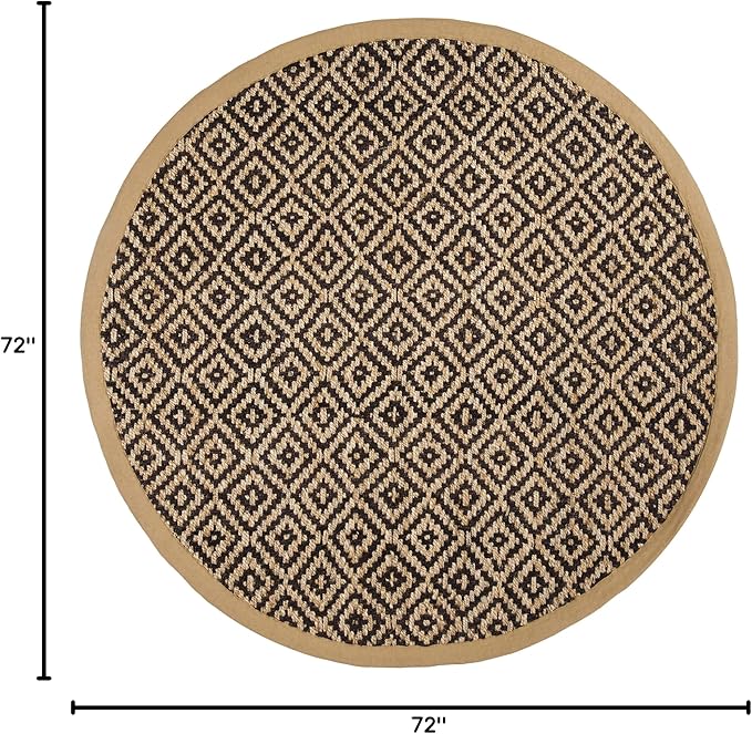 SAFAVIEH Natural Fiber Collection Area Rug - 6' Round, Brown & Natural, Handmade Boho Diamond Tassel Jute, Ideal for High Traffic Areas in Living Room, Bedroom (NF266E)