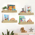 AELS Scalloped Nursery Bookshelf, Set of 4, Picture Ledge Shelf for Wall Decor, Woven Straw Paper Floating Shelves for Books, Toys, Photo Frames, Nursery, Boho Modern Farmhouse Book Shelf, Beige