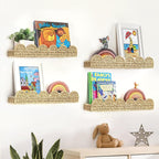 AELS Scalloped Nursery Bookshelf, Set of 4, Picture Ledge Shelf for Wall Decor, Woven Straw Paper Floating Shelves for Books, Toys, Photo Frames, Nursery, Boho Modern Farmhouse Book Shelf, Beige