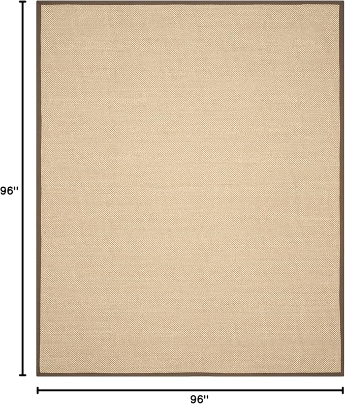 SAFAVIEH Area Rug 8' Square - Natural Fiber Collection - Maize & Brown, Sisal, Woven Design with Border (NF141C)